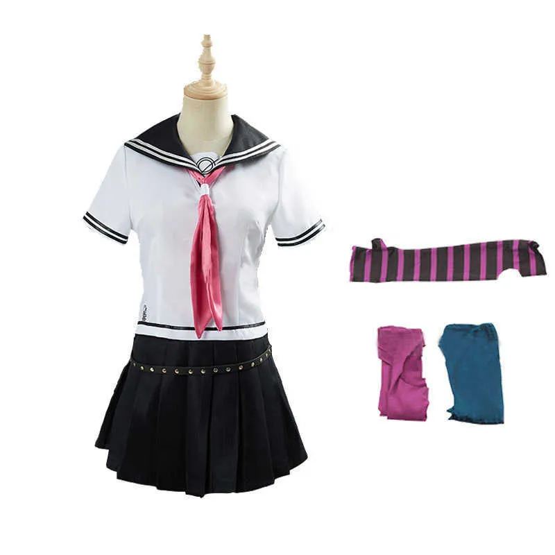 Donne 8 PZ Ibuki Mioda Cosplay Custome Dangan Ronpa 2 Addio Disperazione Abito Camicia Parrucca School Girl JK Uniform Halloween Y0913