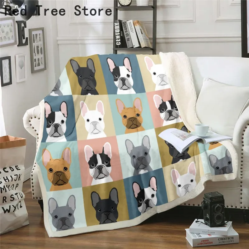 3D Print Dog Pets Plush Throw Blanket Sherpa Fleece Bedspread Blankets Vintage Bedding Square Picnic Travel Nap Cover