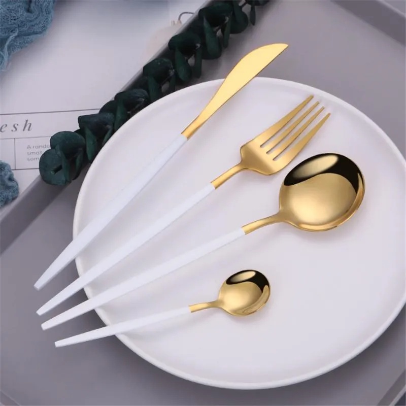 set Mirror Gold Cutlery Set 18 10 Stainless Steel Dinnerware Silverware Flatware Set Dinner LNIFE Fork Spoon Drop298i