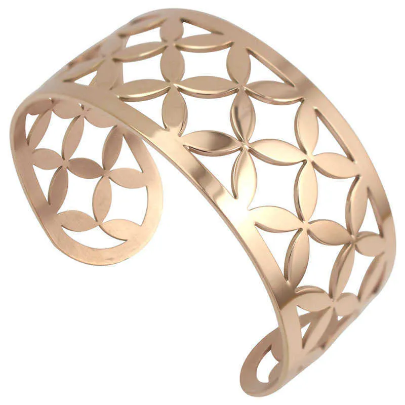 Полая резьба геометрии дизайн браслет женщины 3 цвета браслет розовое золото серебряный цвет богемия бохо панкет день подарок матери q0717