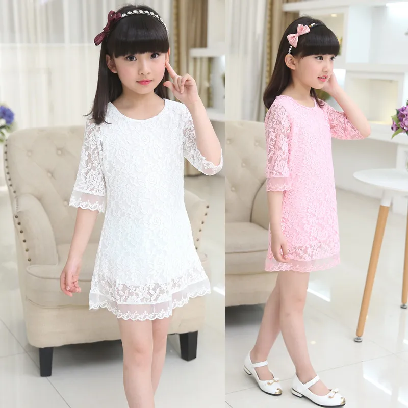 Kids new summer autumn lace dress white large size girls dress princess 3 4 6 8 10 12 14 16 18 years old baby girl clothes 210303