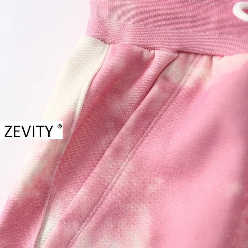 Zevity Nuove donne popolari tie dye stampa con coulisse Pantaloncini da donna a vita alta casual slim hot shorts chic pantalone cortos 210306