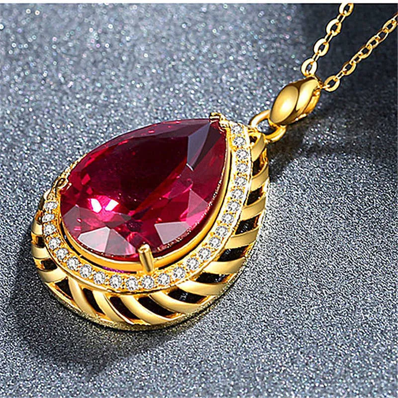 Crystal Womens Necklaces Pendant K-plated flaming flame red glittering Drop colorful sweater chain gold silver plated
