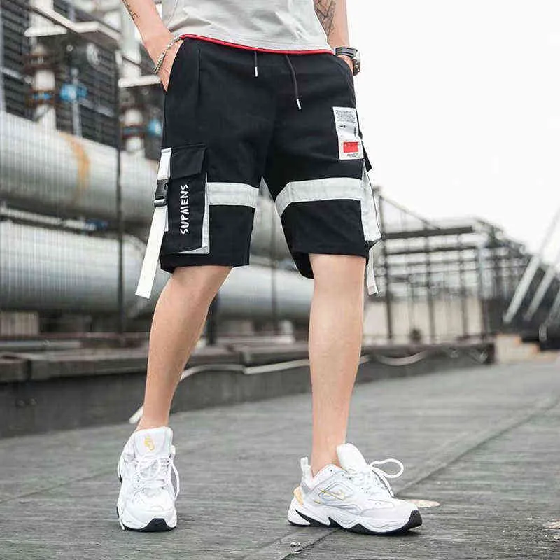 Mix Color Summer Shorts pour hommes Noir Blanc Cargo Pantalon Shorts Hommes Mode Casual Élégant Poches Rubans Hip Hop Streetwear H1210
