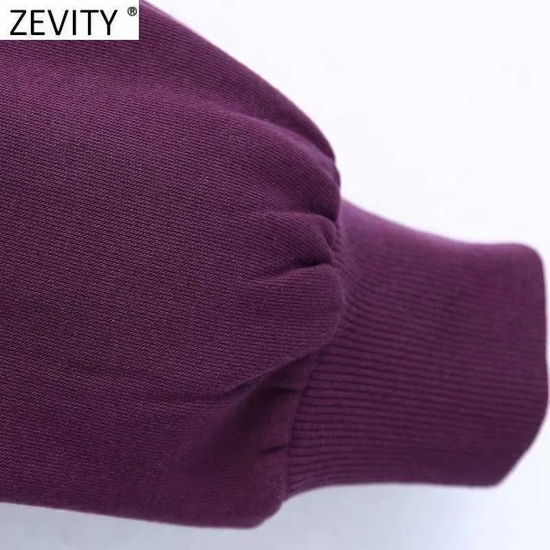 Zevity المرأة عارضة بلون مقنعين sweatershirts السيدات طويلة الأكمام تنحنح مرونة قصيرة هوديس العلامة التجارية شيك قمم H529 210603