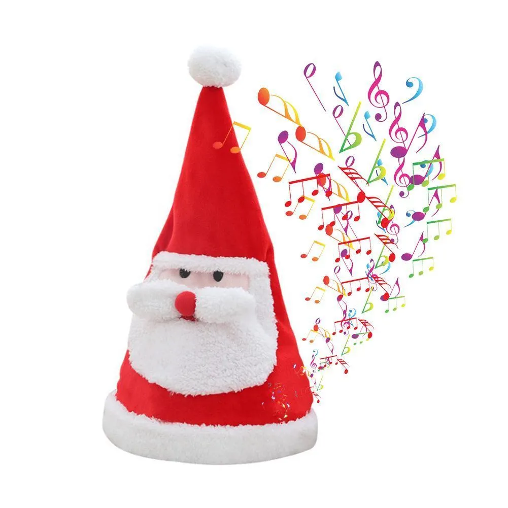 Новая электрическая рождественская шляпа плюшевая игрушка петь светящаяся свинг с шляпой Санта -Анджелеса Рождественская украшение подарок электрическая музыка Рождество Хэтчлдр 201006