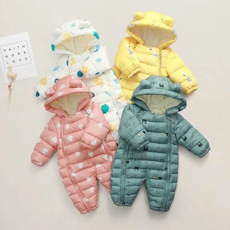 Invierno Born Born 6m 9m 12m 70 80 90 90 100 cm Niño infantil con capucha Infantil Overly Coat más Velvet Baby Boy Rampers 210529