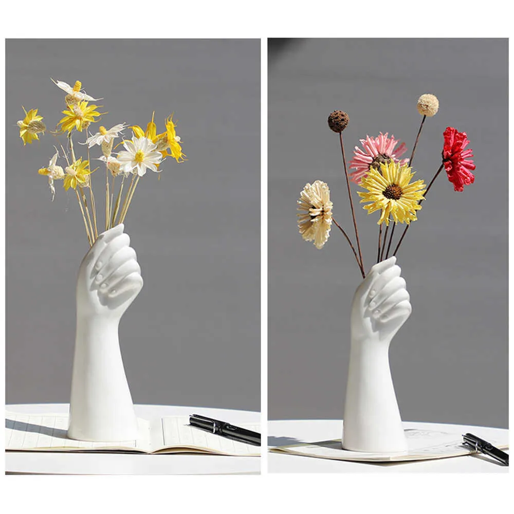 Céramique Vase Art Body Decor Vase Nordic Accueil Décor Séché Fleurs en forme de la main Pot de fleurs de la main Moderne Maison de luxe Maison Salon Ornement 210623
