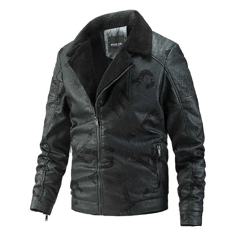 Hommes Moto Veste Automne Hiver Hommes Épais Faux PU Vestes En Cuir Casual Broderie Biker Manteau Zipper Polaire Veste 211009