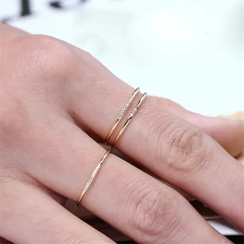 14 K Altın Dolu Zirkon Yüzükler Knuckle Takı Anillos Mujer Bague Femme Minimalizm Anelli Donna Aneis Kadınlar için