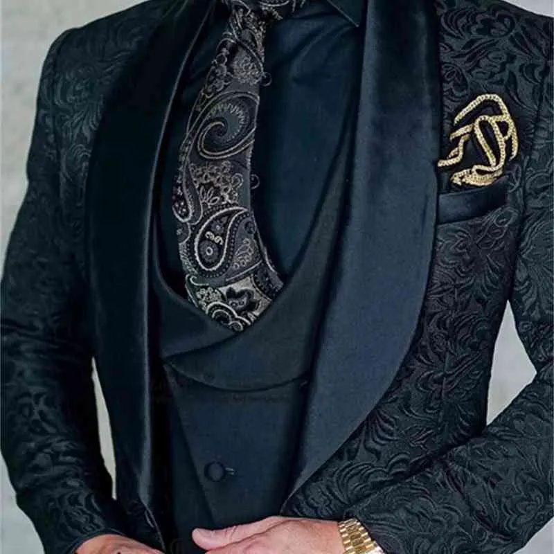 2020 Maßgeschneiderte Burgunderrote Herren-Hochzeitsanzüge Slim Fit Smoking 3-teilig Bräutigam Prom Jacquard-Blazer Terno Masculino