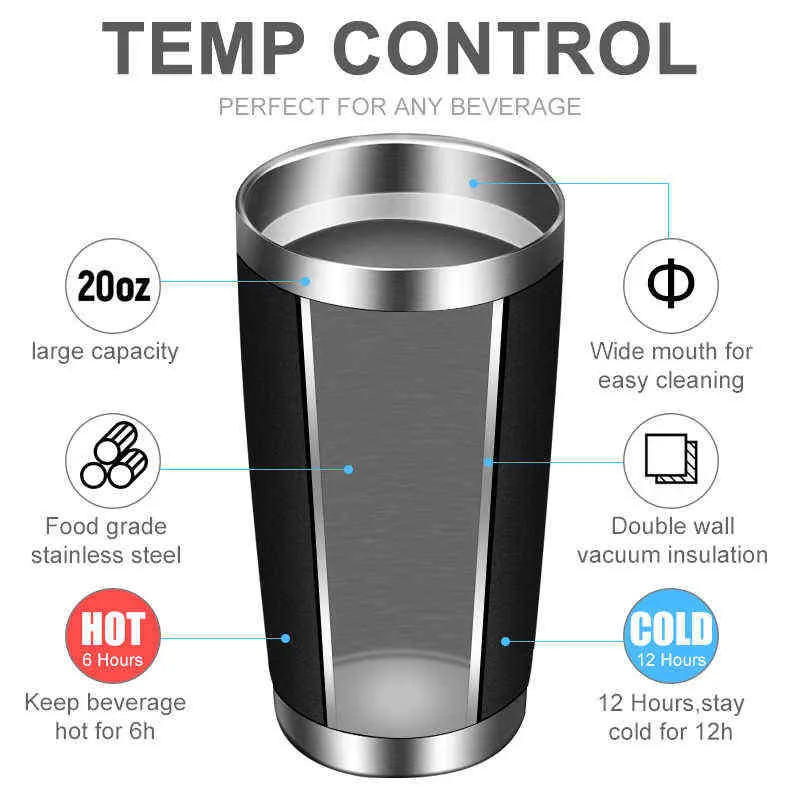 열 머그잔 맥주 커피 컵 스테인레스 스틸 진공 절연 얼음 물 머그잔 차가운 맥주 열 컵 뚜껑 Drinkware 211222