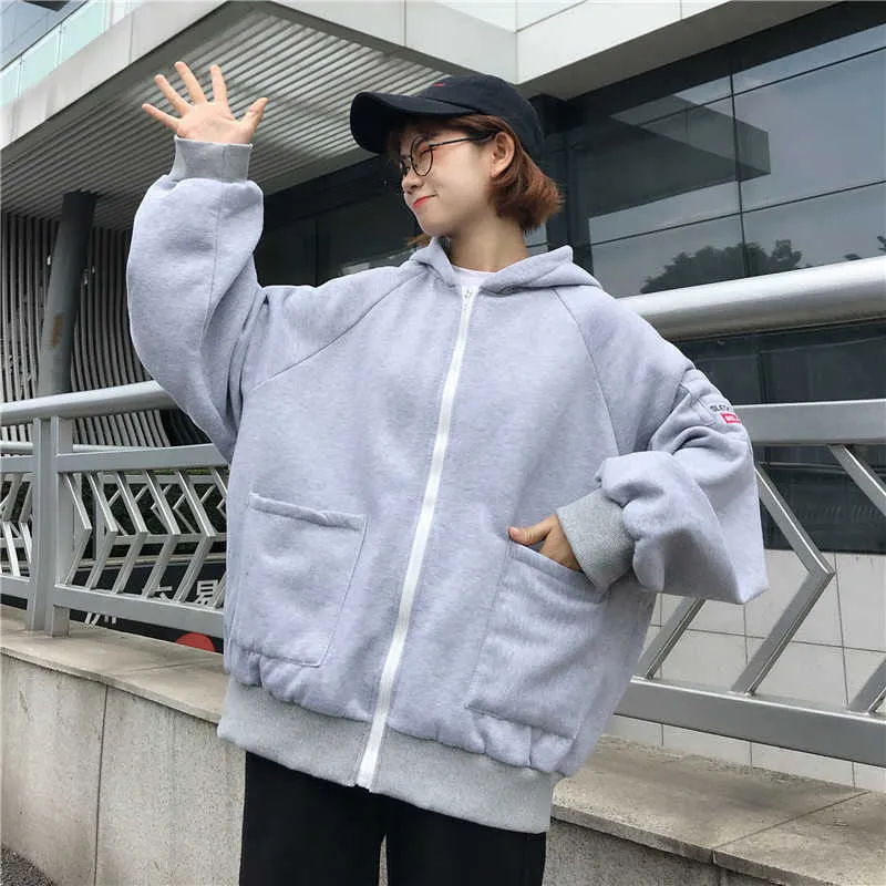 Plusstorlek Hoodie harajuku Streetwear Kawaii Oversized Zip Up Sweatshirt Kläder Koreansk stil Långärmad Tops 210721