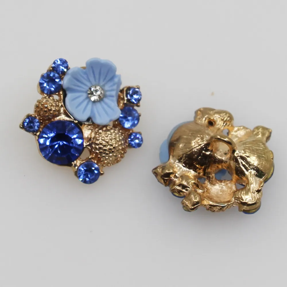 Bouton à tige de Roses en résine bleue, 19mm, métal doré, fleurs de maintien de la mariée, décoration de cheveux, accessoires pour cheveux, Scrapbooking