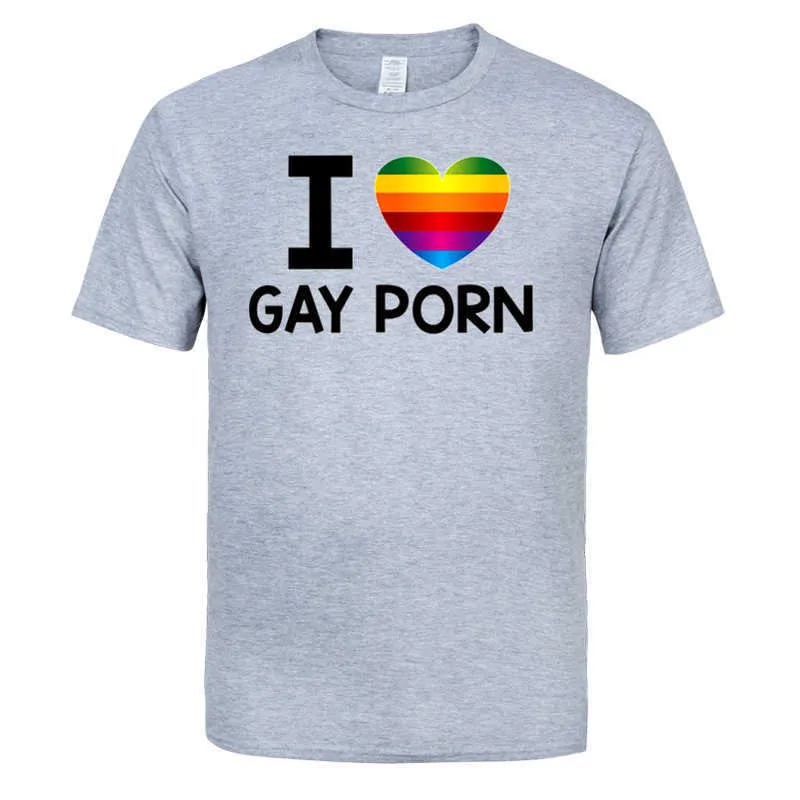 Letni mężczyzna Kocham Gay Porn Shirts Mężczyźni O-Neck Moda Drukowane Hip-Hop Tee Camisetas Odzież Casual Top 210629