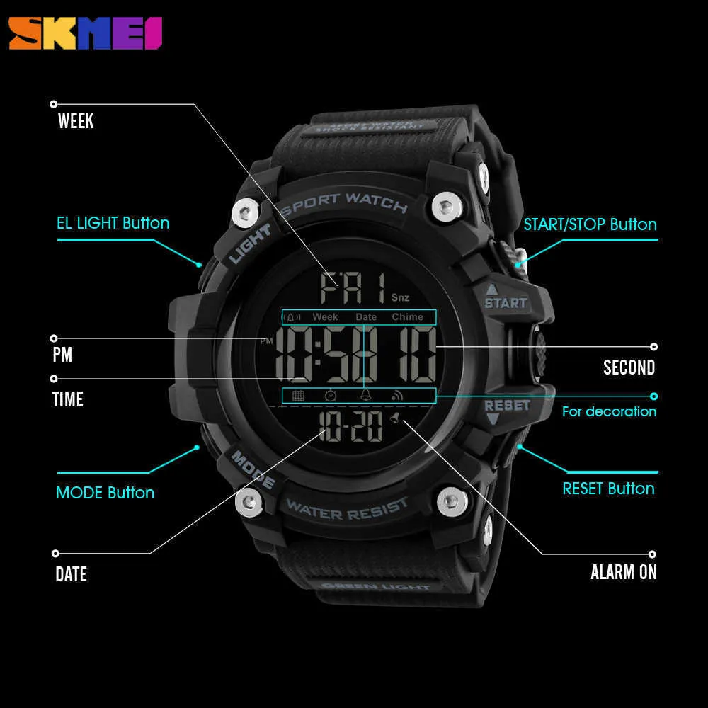 SKMEI мужские спортивные часы модные цифровые мужские часы водонепроницаемые наручные часы с обратным отсчетом и двойным временем Relogio Masculino 201256t
