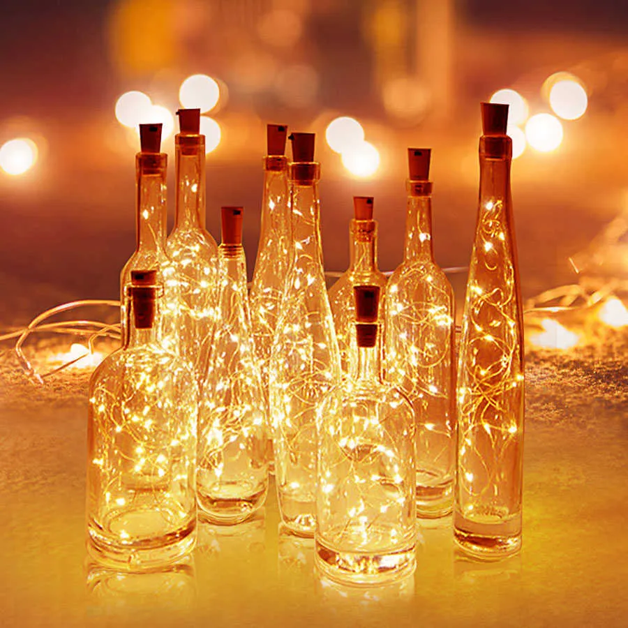 10 luci bottiglia di vino ghirlanda alimentate a batteria con sughero 20 LED filo di rame stringa di lucine colorate decorazioni di nozze feste 211015