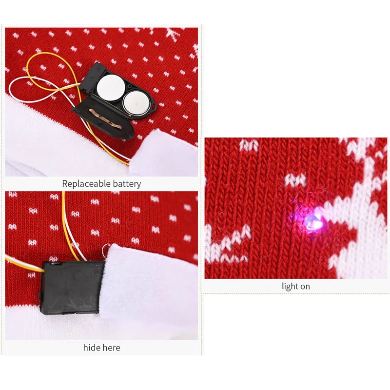 LED Creative Warm Skullies Chapeau Lumineux Batterie Remplaçable Tricoté Avec Des Lumières Bonhomme De Neige Elk Chapeau De Décoration De Noël
