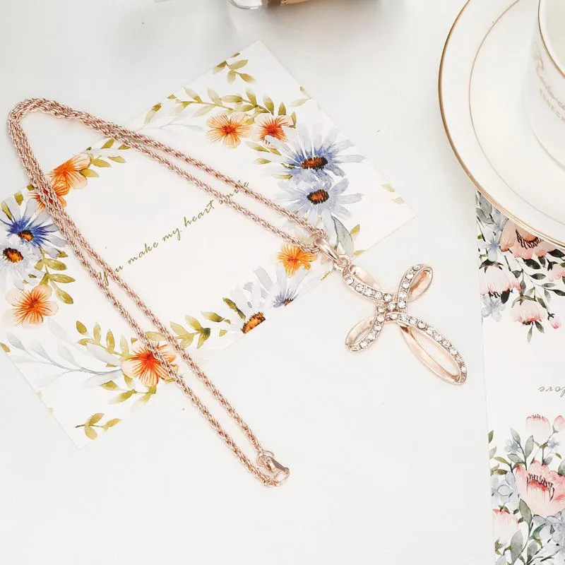 Shamty – collier avec pendentif croix en verre, couleur or Rose, bijoux à la mode ukrainienne, cadeau 287t