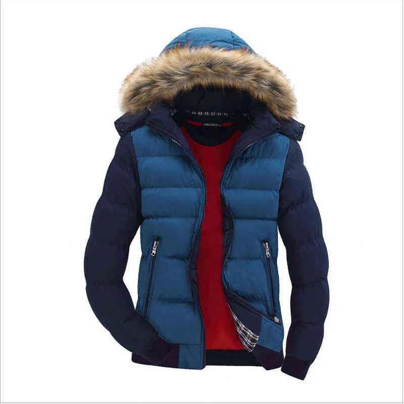 Fur Parka Overcoat Men Winter Snow Warm Parkas Jacket Mens Warm Outwear Male Casual Hooded Thick Fleece Zipper Patchwork Coat 211110