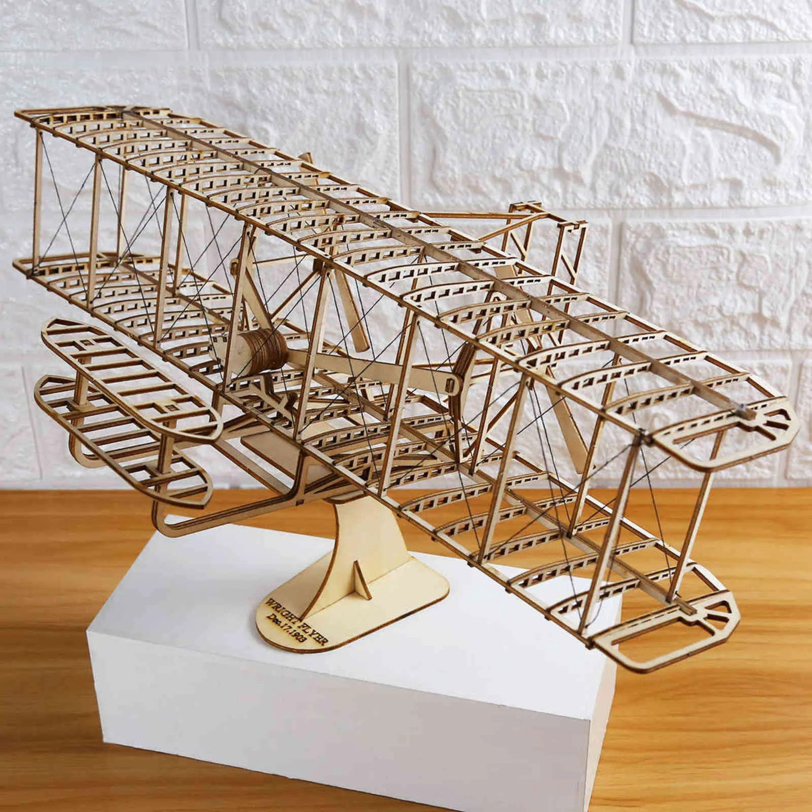 Vliegtuigmodel houten vliegtuig speelgoedset bouwcollectie Wright Brothers Flyer vliegtuig 3D houten montagepuzzel voor kinderen, volwassenen 2116355229