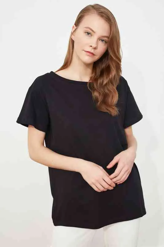 Trendyol 100 Bawełna Neckline Boat Boyfriend Dzianiny T-shirt Tows20TS0140 G220228