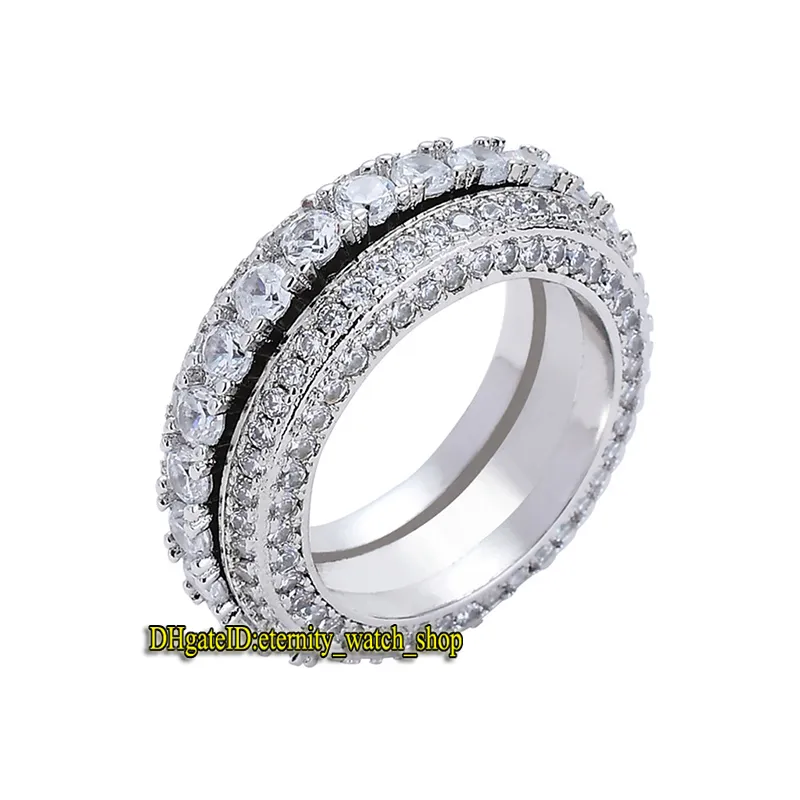 Eternity Bague rotative incrustée de diamants CZ à cinq rangées de style européen et américain avec des diamants Bague pour homme Hip Hop Hipster Bague rotative