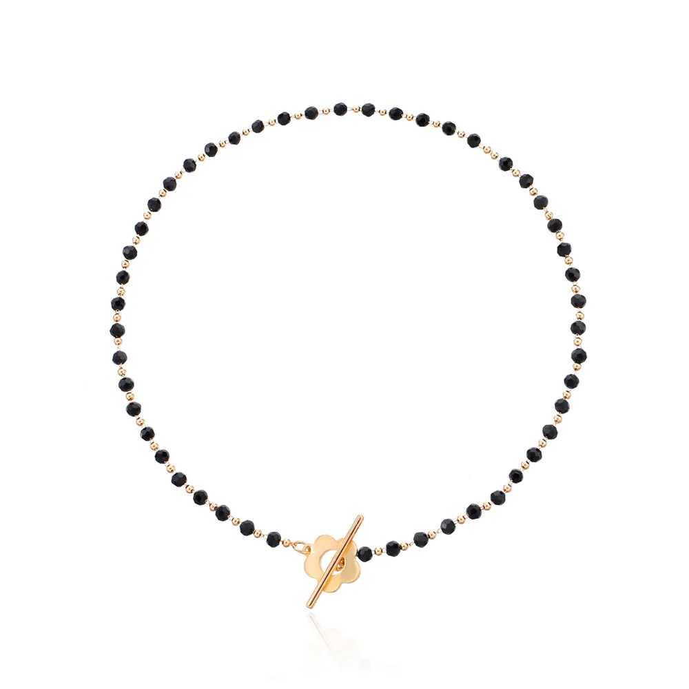 Ny Mode Luxury Black Crystal Glass Bead Chain Choker Halsband för Kvinnor Blommor Lariat Lås Krage Halsband Presenterfaktorisk Pris Expert Design Kvalitet