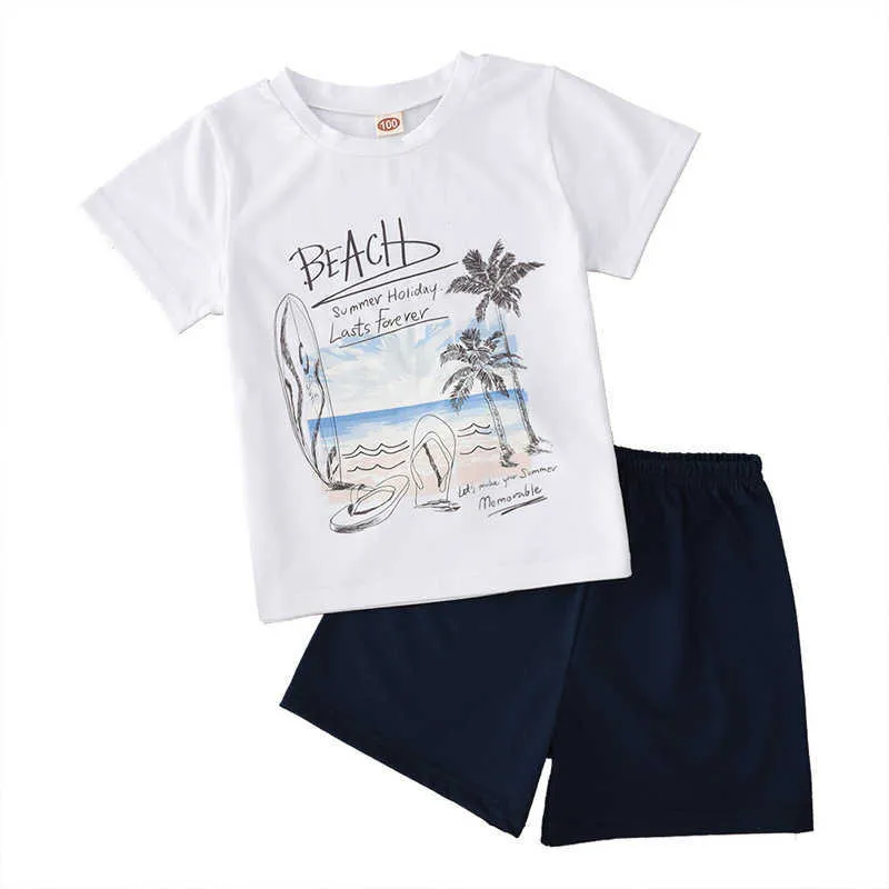 Sommer Kinder Sets Casual Kurzarm O Hals Druck Brief T-shirt Schwarz Solide Shorts 2 stücke Mädchen Jungen Kleidung 210629