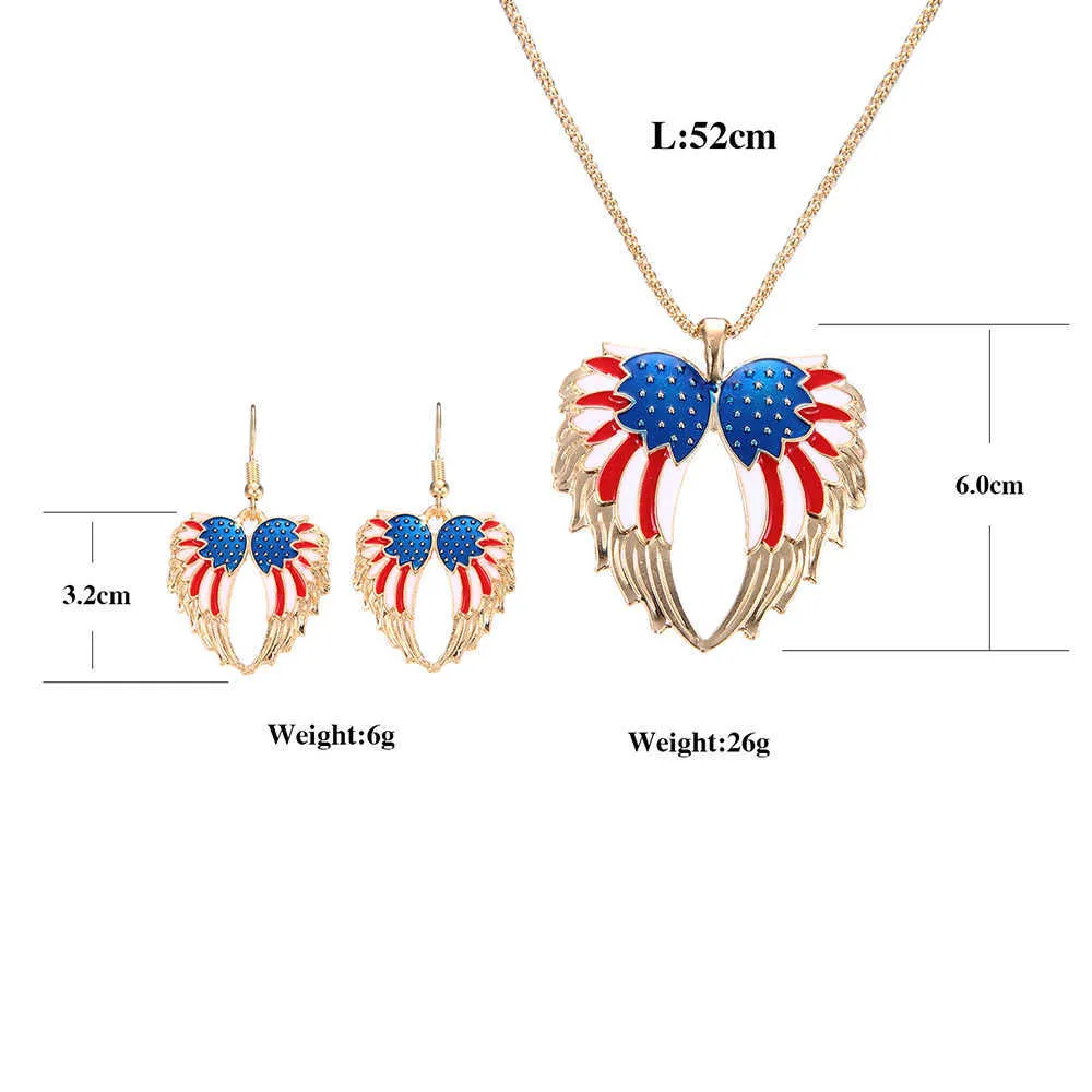 Lireme ретро американский флаг рисунков крыла ожерелье подвесной кулон свисают серьги ювелирные изделия для женщин девушек js000696 x0709 x0710