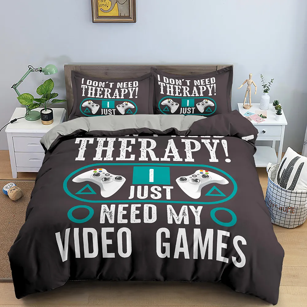 Duvet Cover Set Boys Kids Game Bedding 2/Bed Set Gamepad Pattern Quilt Cover Comforter Cover Gamer Bedding Set 210317