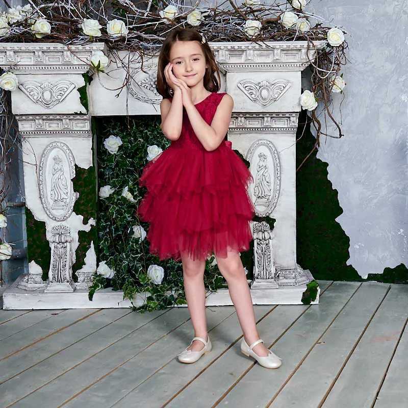 Groothandel kinderen jurken voor meisjes kant tule prinses meisje party trouwjurk met sjerp babykleding 1-6Y E1953 210610