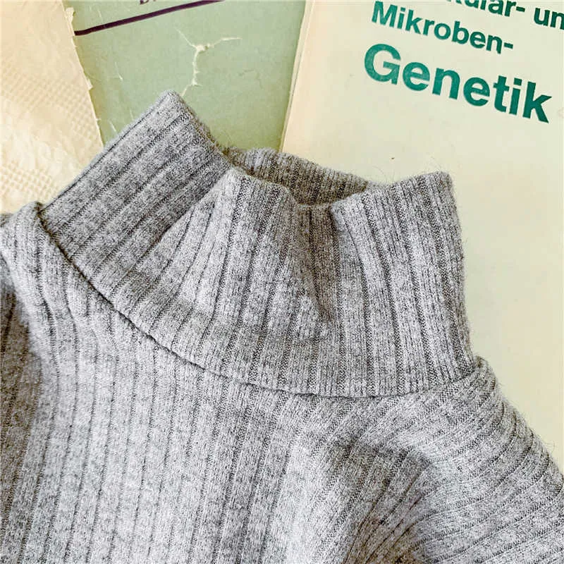 Winter Solid Color Turtleneck Sweaters For Girls Korean Style Children Soft Warm Knitted Bottoming Sweater Baby Kids Tops 210615