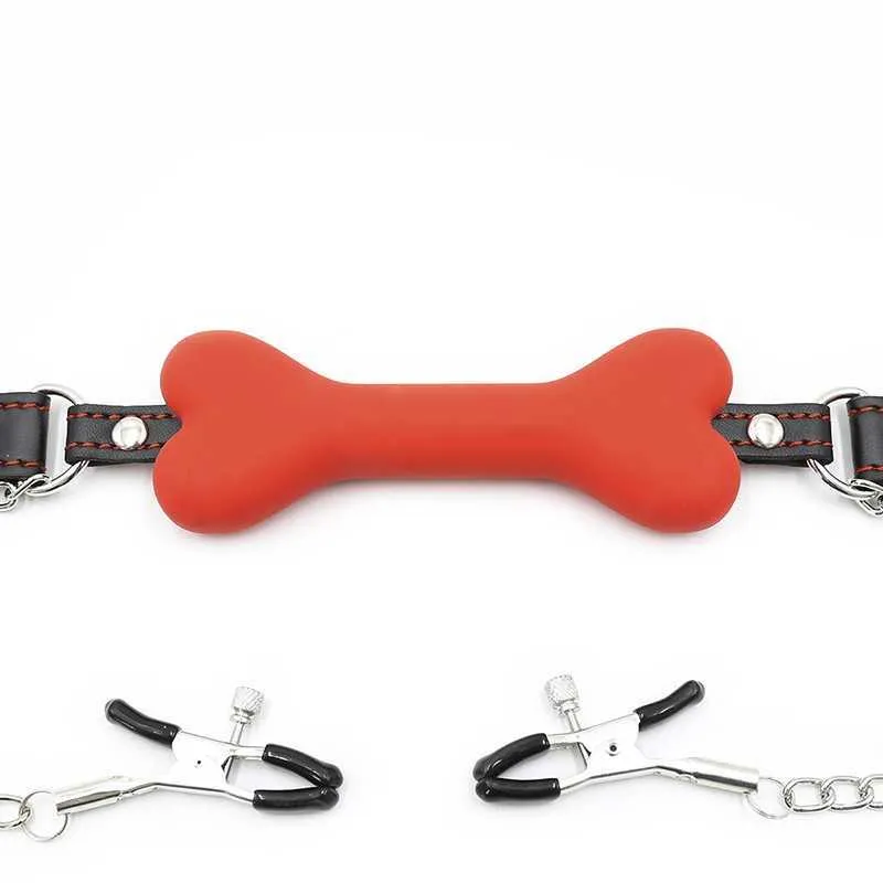 Силиконовый милый сплошной костяной шарик для костяного шара с железом с цепью зажимает зажима груди BDSM Пероральный рабство.