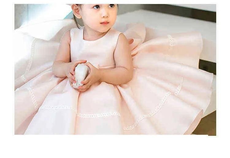 Pink Bow Newborn девочка 1-й день рождения платье белый маленькая девочка бальное платье принцесса платье младенческая девушка крещение крещений одежда G1129