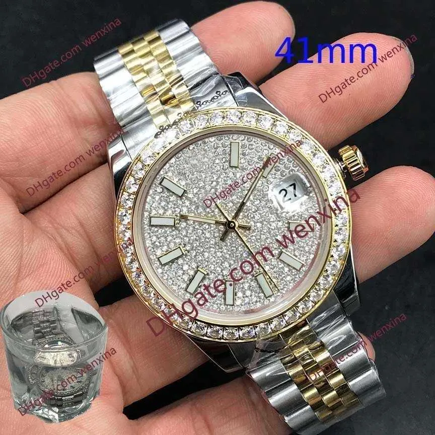 Orologi da uomo Orologio con diamanti i di alta qualità 41 mm guscio in oro con montre de luxe nero 2813 numeri romani acciaio automatico Wa297J