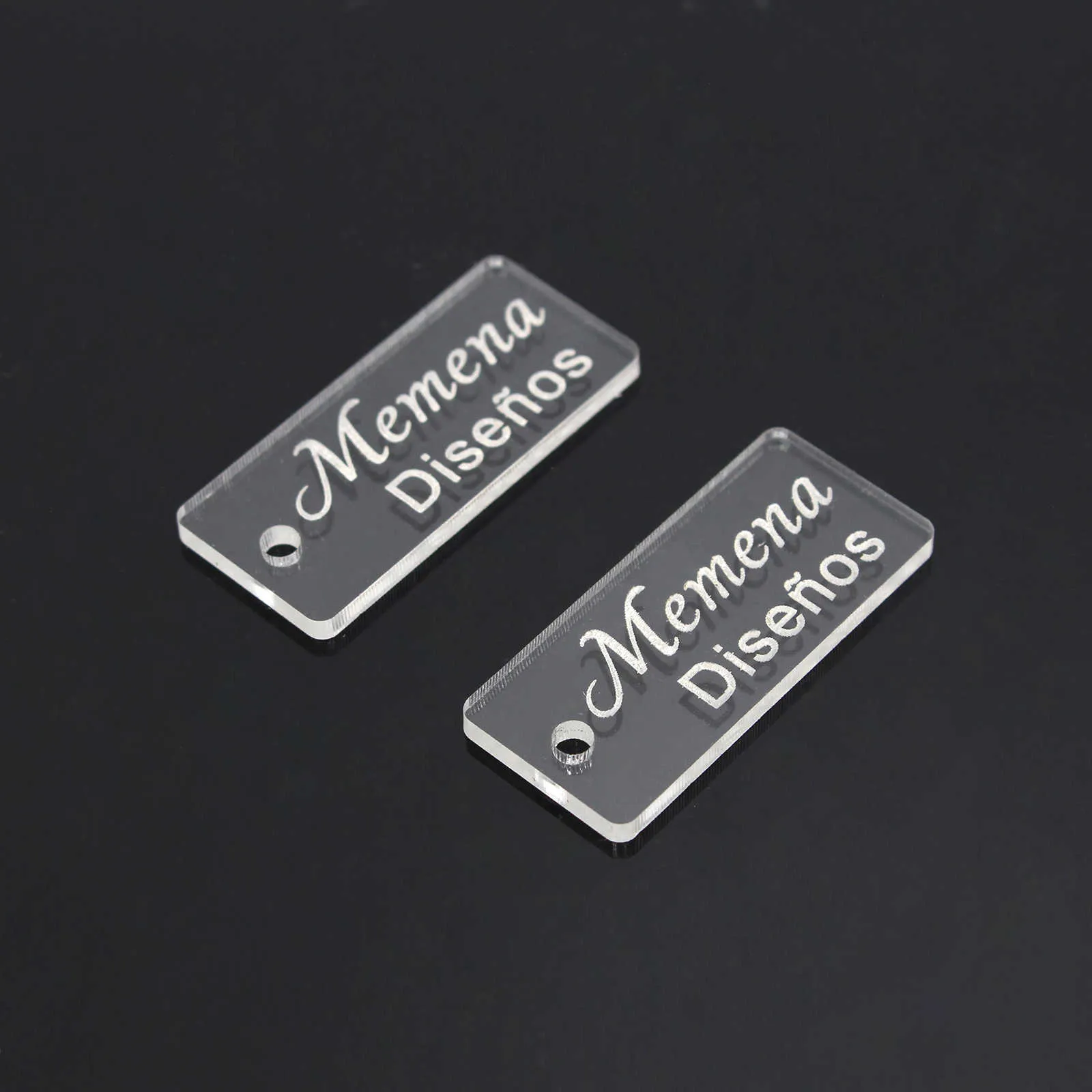 50x étiquettes de miroir en acrylique gravées personnalisées étiquettes de vêtements coudre sur les étiquettes en acrylique, taille de conception personnalisée pour les étiquettes de boîte décorations 211018