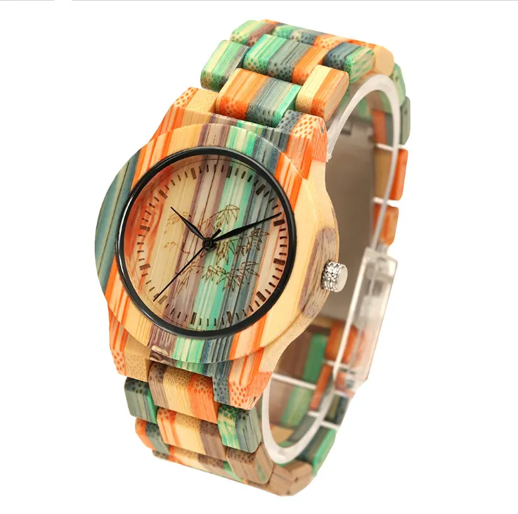 Shifenmei marca relógio masculino colorido bambu moda atmosfera relógios proteção ambiental simples quartzo relógios de pulso271t