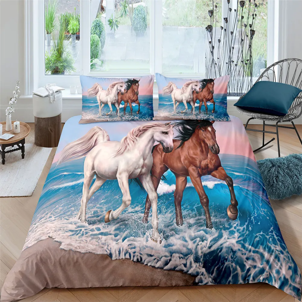 Bo Niu King Queen pleine grandeur couverture de lit literie cheval Animal chambre ensemble de couette 210309274L