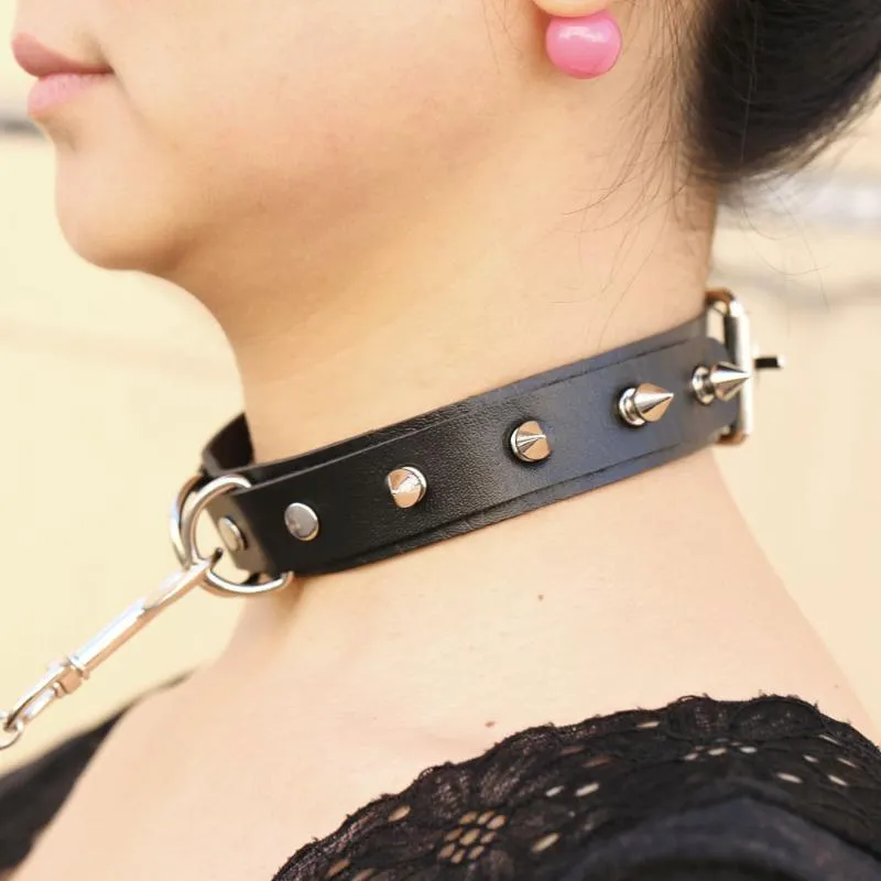 Chokers seksi perçin pu deri yaka kurşun zinciri çekme halat zil çan çan shoker slave kostüm bdsm esaret kolye boyun bandı seks punk goth282z