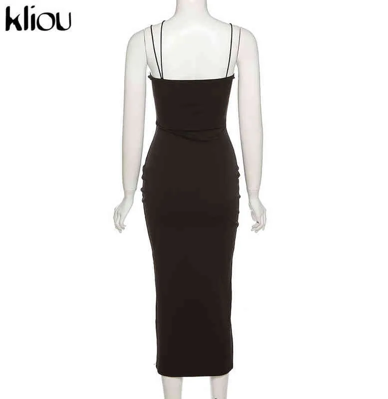 Kliou élégant chic Maxi robe femmes esthétique Simple rubans irréguliers caraco sans manches Slash cou fête vestido de mujer Y1204