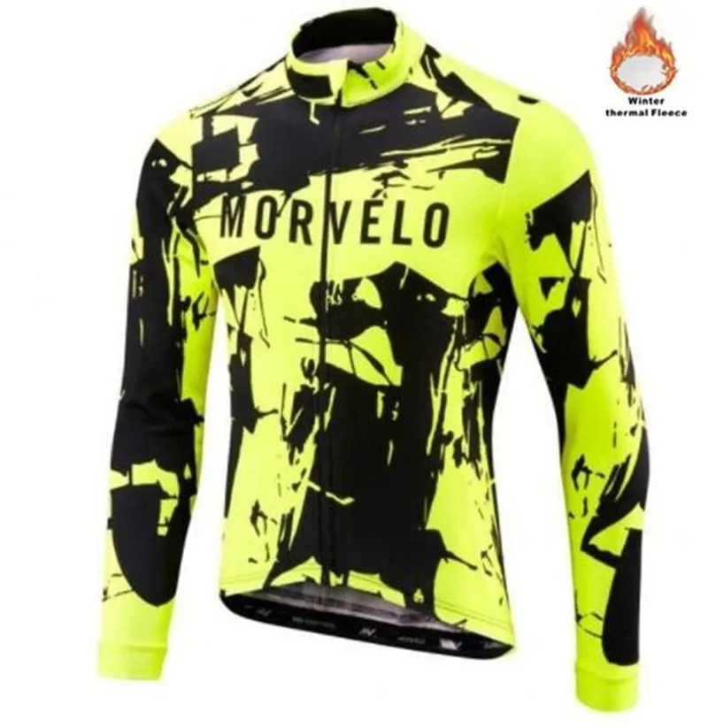 Morvelo Winter Thermal Fleece Cycling Jersey long sleeve Ropa ciclismo hombre Bicycle Wear Bike Clothing maillot Ciclismo241E