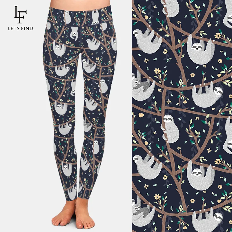 LETSFIND New Women Workout Leggings Fashion 3D cute Sloth Print High Waist Fitness Elastic Soft Slim Leggings Plus Size 201014