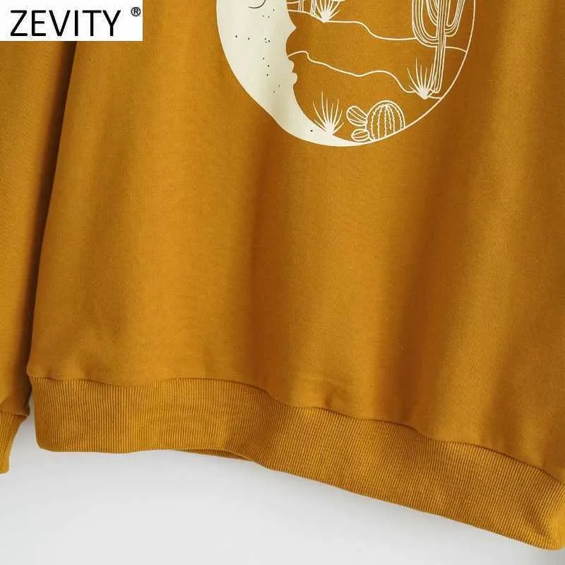 Zeefity Dames Mode Lange Mouw Voorste Print Casual Sweatshirts Vrouwelijke Basic O Neck Gebreide Hoodies Chic Pullover Tops H512 210603