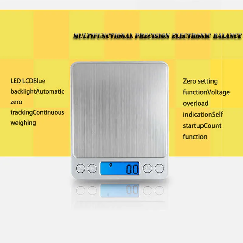 Balance de cuisine électronique LCD portable Balance de cuisson Outils d'ure de cuisson numérique en acier inoxydable numérique balance alimentaire 0,01g 210728