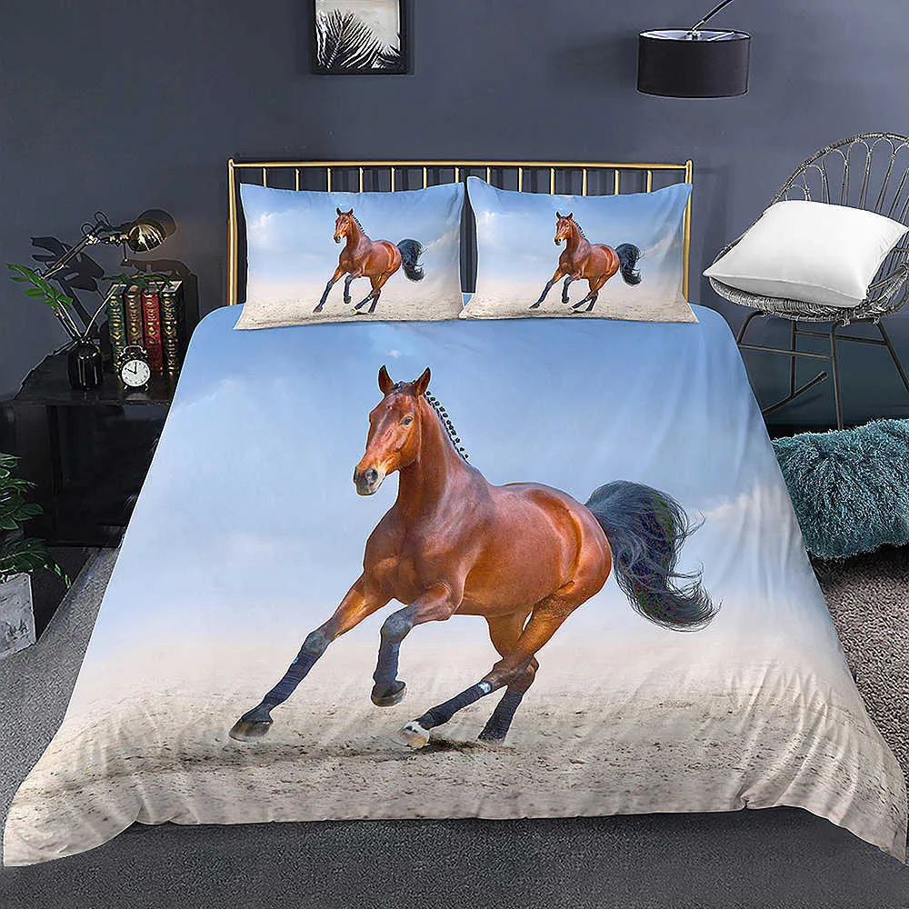 2/motif de cheval au galop dominateur imprimé housse de couette pour chambre couette couvre ensembles de literie avec taie d'oreiller décor à la maison 210615