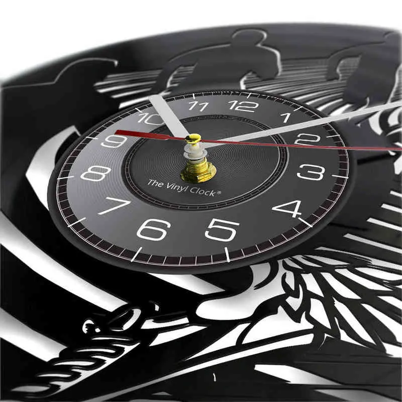 Трек и полевый виниловый альбом реконструированные рекордные часы кросс-кантри работает спортивное искусство настенные часы мужчина пещерный домашний декор H1230