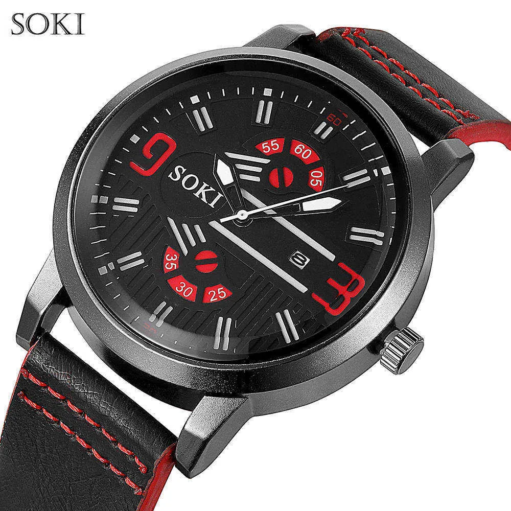 Soki Marca Europeia e Americana Hot-selling Moda Esportes Big Dial Relógio Casual Business Business Calendar Quartz Watch G1022