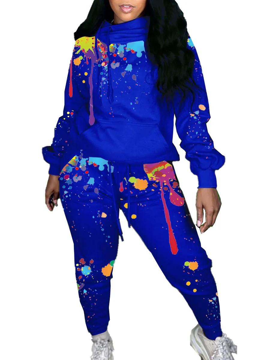 Graffiti streetwear twee 2 stuk set vrouwen dames trainingspak vrouwelijke hoodies broek joggers matching sets casual outfits 210525