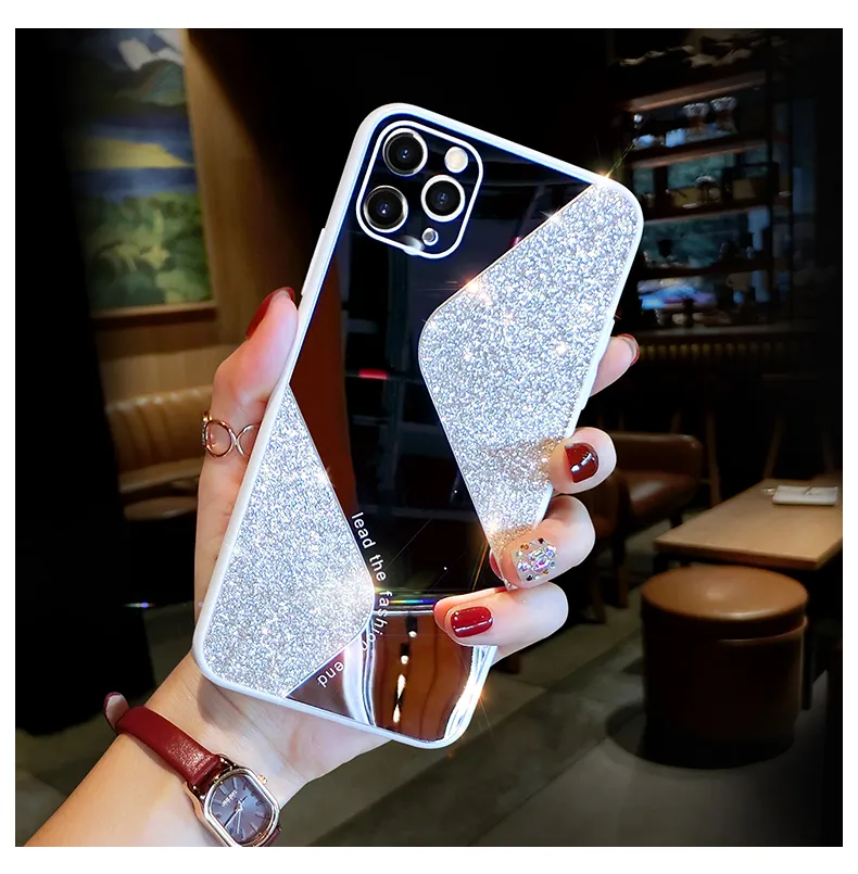 BLING Glitter Makeup Mirror Case till iPhone 12 11 Pro Max 12mini Luxury Silikon Shocksäkert skydd för iPhone X XS Max XR 8 7 Plus SE 2 2020